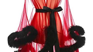 Lamosi Tulle Feathers Robe Sexy Lingerie Illusion Nightgown...