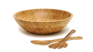 Lipper International Bamboo Wood Salad Bowl with 2 Server...