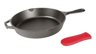 Lodge Cast Iron Skillet with Red Silicone Hot Handle Holder,...