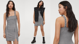 Bodycon Dress - Black/Gingham Checked