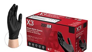 X3 Industrial Black Nitrile Gloves, Box of 200, 3 Mil, Size...