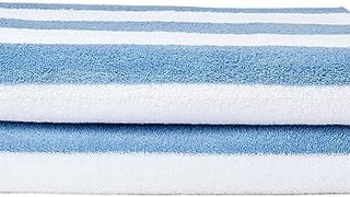 Amazon Basics Sky Blue Cabana Stripe Pool & Beach Towel,...