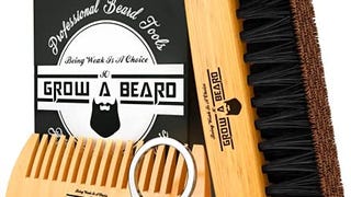 Beard Brush For Men & Beard Comb Set w/Mustache Scissors...