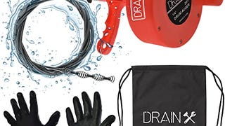 DrainX Plumbing Snake Drain Auger | 25-Ft Drain Cleaning...