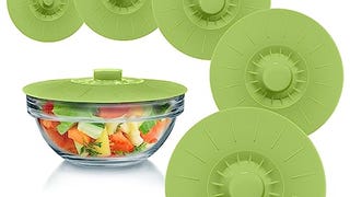 Silicone Bowl Lids Green Set of 5 Reusable Suction Seal...