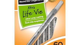 BIC Round Stic Xtra Life Black Ballpoint Pens, Medium Point...