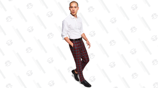 Bar III Men's Slim-Fit Red/Gray Plaid Suit Pants