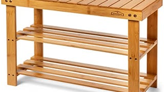 Homemaid Living Bamboo 3 Tier Shoe Rack Small Bench, Outdoor...