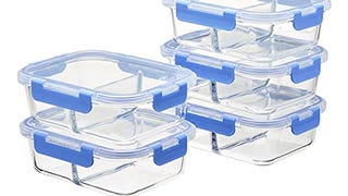 Amazon Basics 2 Compartment Glass Meal Prep Containers,...