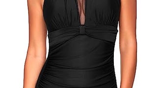 Tempt Me Women One Piece Swimsuit Black High Neck V-Neck...