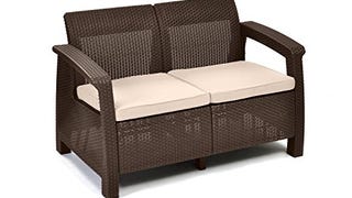 Keter Corfu Resin Wicker Loveseat with Outdoor Cushions...