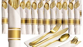 Prestee 50 Pre Rolled Gold Plastic Silverware Sets for...