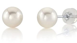 THE PEARL SOURCE Round White Freshwater Real Pearl Earrings...