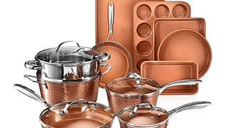 Gotham Steel Hammered 15 Pc Ceramic Pots and Pans Set Non...