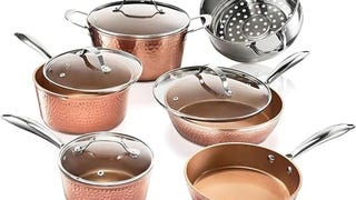 Gotham Steel Hammered Copper 10 Pc Pots and Pans Set Non...