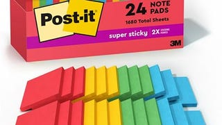 Post-it Super Sticky Notes, 3x3 in, 24 Pads, 2X The Sticking...