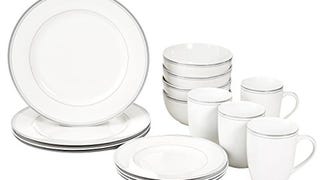 Amazon Basics 16 Piece Cafe Stripe Kitchen Dinnerware Set,...