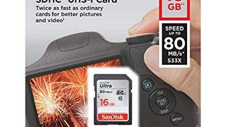 SanDisk Ultra 16GB Class 10 SDHC Memory Card Up to 80MB/...