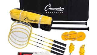 Champion Sports Outdoor Badminton Set: Net, Poles, 4 Rackets,...