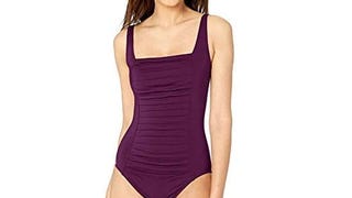 Calvin Klein Women's Pleated One Piece Swimsuit, BlackBerry,...