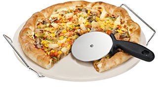 VonShef 15 Inch Ceramic Pizza Stone Set With Heavy Duty...