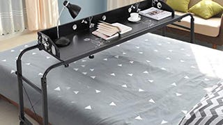 Adjustable Overbed Table with Wheels, Black Height and...