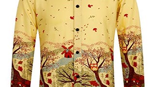 ELETOP Men's Floral Long Sleeve Slim Fit Cotton Shirt Causal...