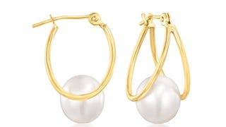 Ross-Simons 8-9mm Cultured Pearl Double-Hoop Earrings in...