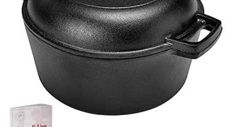 Cast Iron Double Dutch Oven - Pre-Seasoned 5-Quart Set...