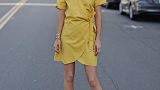 The Drop Women's Saffron Yellow Short Sleeve Wrap Mini...