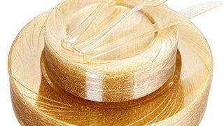 WDF 40Guest Gold Glitter Plates - Disposable Plastic Silverware,...