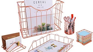 Superbpag Rose Gold Office Supplies 5 in 1 Desk Organizer...