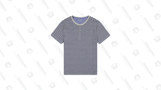 Grey Striped Linen TriBlend Short Sleeve Henley