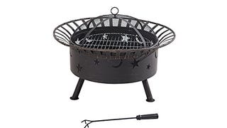 Sunjoy Large Round Wood Burning Steel Firepit 32", Moon...