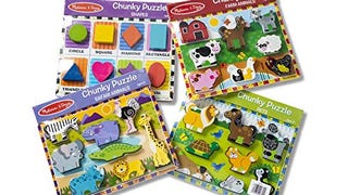 Melissa & Doug Wooden Chunky Puzzle Bundle - Farm, Pet,...