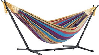 Vivere Double Cotton Hammock with Space Saving Steel Stand,...