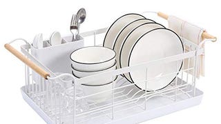 BOKYWOX Modern Wood Handle Dish Racks White 16.3" x 11....