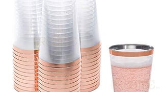 Prestee Rose Gold Rim Plastic Cups, 14 oz. 50 Pack, Hard...