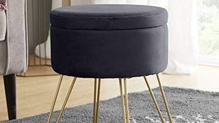 Ornavo Home Modern Round Velvet Storage Ottoman Foot Rest...