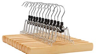 SONGMICS 12 Pack Wooden Pants Hangers, Premium Solid Wood...