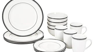 Amazon Basics 16-Piece Cafe Stripe Kitchen Dinnerware Set,...