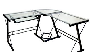 Walker Edison Ellis Contemporary Glass Top L Shaped Corner...