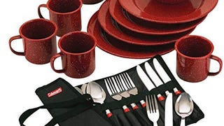 Coleman 24-Piece Enamel Dinnerware Set, Durable Dishes...