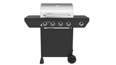 4-Burner Propane Gas Grill in Black with Side Burner and Stainless Steel Main Lid