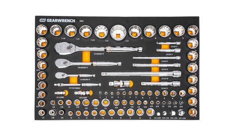 GEARWRENCH 83 Pc. 1/4, 3/8", 1/2" 90-Tooth SAE/Metric Mechanics Tool Set with EVA Foam Tray