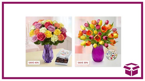 母亲节省钱，赠送礼物，1-800-Flowers可享受高达40%的折扣