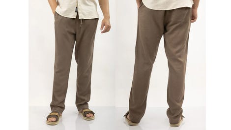 Coffee Linen Viscose Pull On Beach Pant