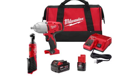 Milwaukee Lithium-Ion Cordless Ratchet and Impact Wrench with Friction Ring Combo Kit