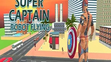 Superhero Captain Robot Flying Newyork City War