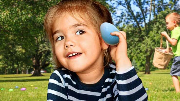Image for Kids Excitedly Shake Easter Eggs Next To Ear To Find Ones Hiding Ham